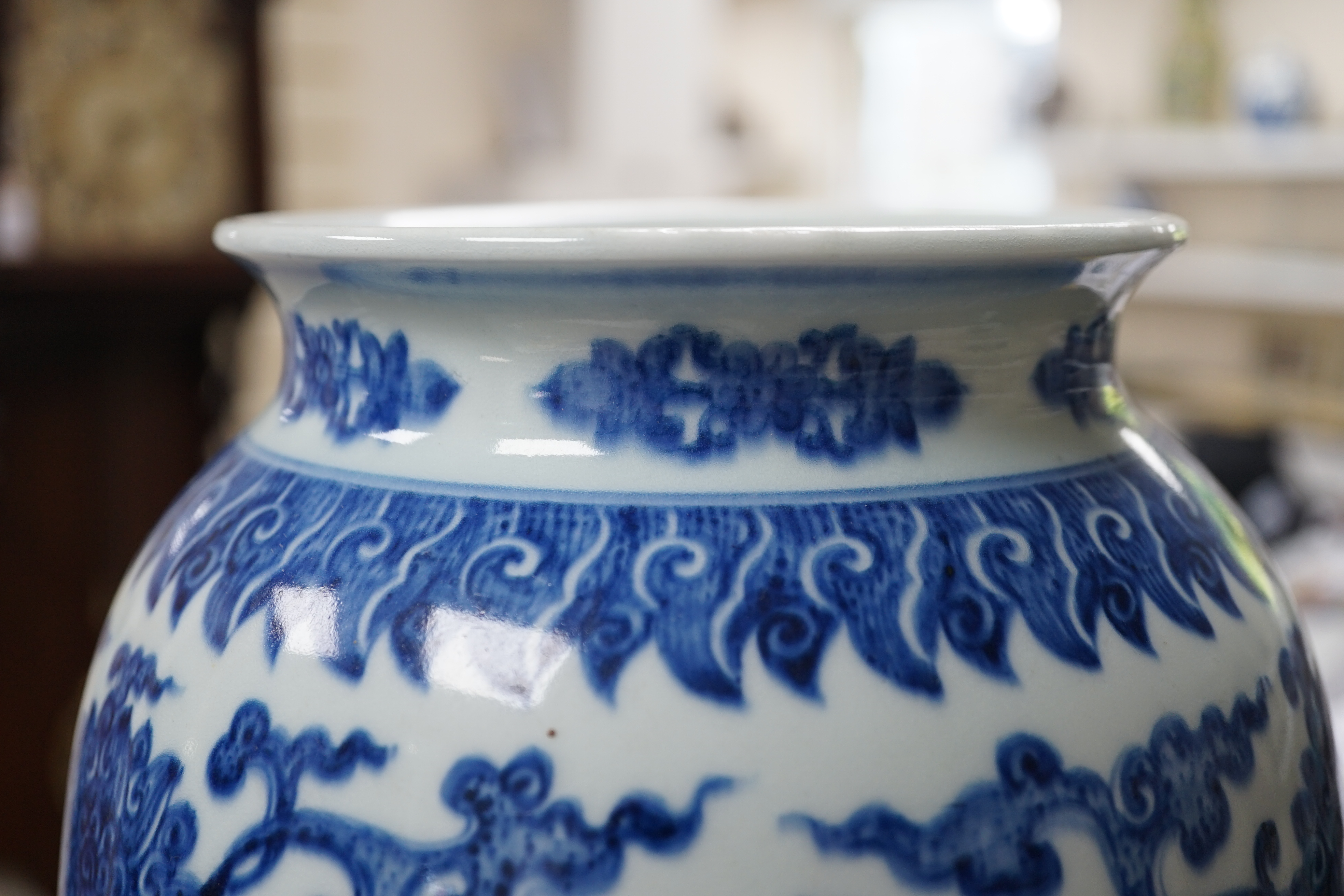 A large Chinese blue and white 'lotus' vase, late Qing dynasty